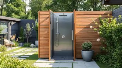 Outdoor-Dusche mit Sichtschutz
