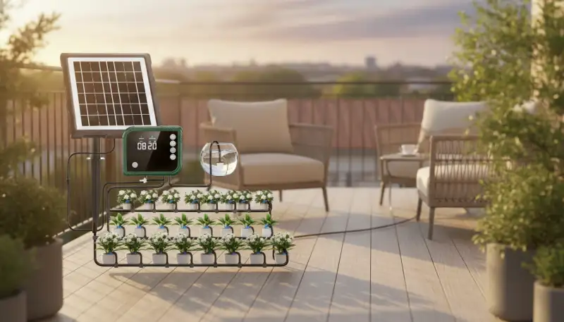 Endlich Urlaub ohne Gießsorgen: Das clevere Solar-Bewässerungssystem mit LCD-Display macht's möglich