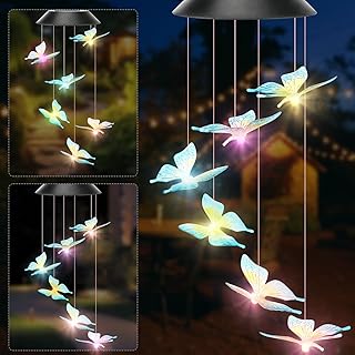 Solarleuchten Windspiele für Draußen,LED Solar Windspiele Schmetterling,Schmetterling Beleuchtu…