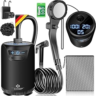 KESSER® Campingdusche Solardusche mit Pumpe & wiederaufladbarem Akku 8000mAh Mobile Dusche | Cam…