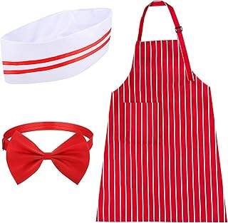 3PCS Schürze Und Kochmütze Set, Koch Outfit Erwachsene Einstellbar Lätzchen Schürze Mit Tasch…