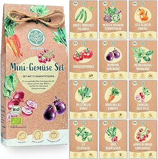 Bio Balkon & Hochbeet Gemüse Samen Set – 12 samenfeste Bio Gemüsesamen – mit extra viel Gem…