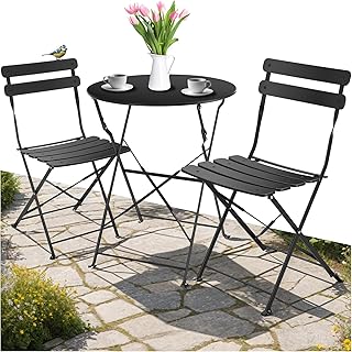 tectake® Gartenmöbel Bistro Set aus Gartentisch mit Stühlen, Balkonmöbel Kleiner Balkon, Klap…