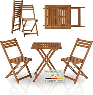 Juskys Balkonmöbel Set Bala – Sitzgruppe 3 teilig aus Holz für 2 Personen, klappbar, platzspare…