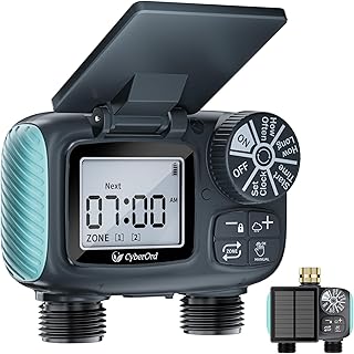 2-Zonen Solar Bewässerungscomputer, Automatische Bewässerung Wasser Zeitschaltuhr mit Solaraufl…