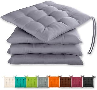 Gräfenstayn® 4er-Set Sitzkissen 40x40x3cm mit Haltebändern für Indoor und Outdoor mit Öko-Te…