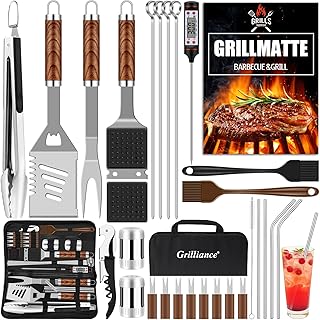 Grilliance BBQ Grillbesteck Set 30 Grillzubehör aus Hochwertiger Edelstahl Grillzange Grillspach…