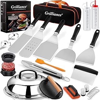 Grilliance 27-TLG Grillspachtel Plancha Zubehör für Männer, Teppanyaki BBQ Grillbesteck Set Ed…