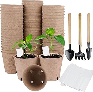 50 Stück Anzuchttöpfe Biologisch Abbaubare 8cm Pflanztöpfe aus Pflanzenfaser Rund Torffrei Aus…