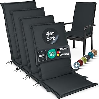 LILENO HOME Gartenstuhl Auflagen [4er Set – Hochlehner] in Anthrazit – Bequeme Liegen als Sitzauf…