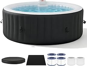 Aufblasbarer Whirlpool 208x208cm, Schwarzer In-Outdoor Whirlpool für 4-6 Personen, 1800W Heizung…
