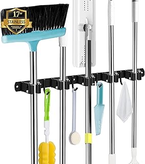 AceMining Besenhalterung Wand, 5 Halter + 4 Haken Schwarz Schwerlast Gerätehalter Selbstklebend,…