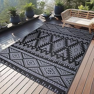 Homaxy Outdoor Teppich Wetterfest, Kunststoff Stroh Faltbar Waschbar UV-beständig Wendbar Balkon…