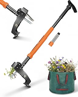 HAUSPROFI Teleskop-Unkrautstecher mit langem Stiel (91-118cm), 50L Gartensack, Unkrautentferner m…