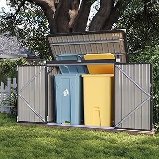 Aoxun 150x117x80 Metall Gerätehaus, Mülltonnenbox für 2 Tonnen, Wetterfester Gartenschrank mit…