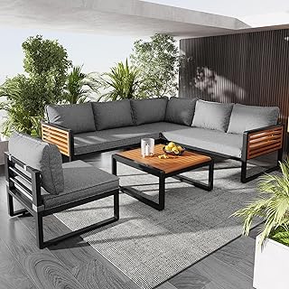 Mrwoo Gartenlounge-Set,Modernes Gartenmöbel Set mit Verzinktem Eisenrahmen,Dekorative Armlehnen …