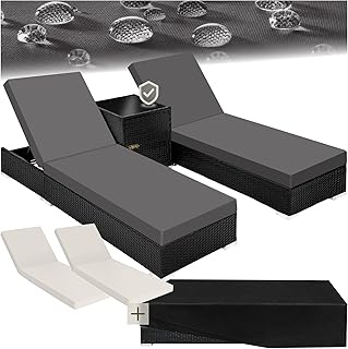 tectake® 2er Garten Lounge Sonnenliegen Set mit Tisch, Aluminium Gartenliege, Gartenlounge Outdo…