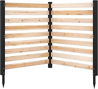 COSTWAY Gartenzaun 2-teilig, Zaun mit 3 Pfählen, 98 x 107 cm, Sichtschutzzaun aus Holz, Steckzau…