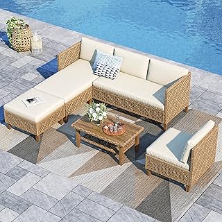 PHI VILLA Rattan Gartenmöbel Set Balkonmöbel 6 Personen, Lounge Möbel Outdoor Gartenlounge Gar…