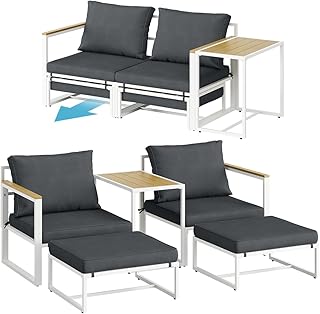 STEELSØN Asteri Sitzgruppe 5-teilig – Gartenmöbel Set mit 2 Sessel, 2 Hocker, 1 Tisch – Bal…