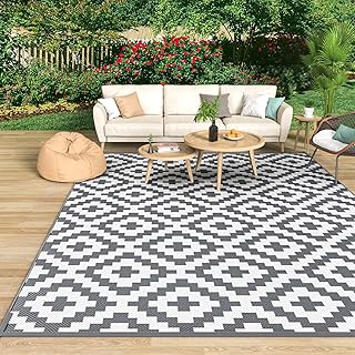 MOKANI Outdoor Teppich Wetterfest 120x180cm, Kunststoff Stroh/Plastik Reversible Matte UV-bestän…