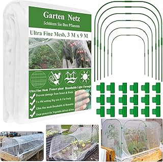 Pflanztunnel Bögen Kit,3X9M Insektenschutznetz,6 Sets Rostfreier Stahl Tunnelbögen mit 18 Clips…