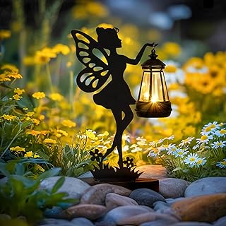 GIGALUMI Eiserne Feenstatue, Gartenornamente, für den Außenbereich mit solarbetriebenen Lichter…