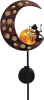 TERESA’S COLLECTIONS Solarlampen für Außen,Gartendeko für draußen Metall Mond Solarleuchte Gl…