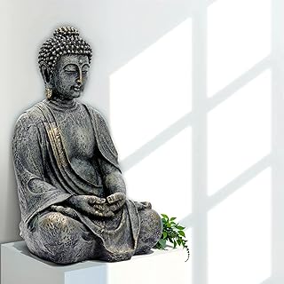 Buddha Figur Garten Gross 38cm – Sitzende Buddha Statue Wetterfest & Frostsicher aus Polyresin – …