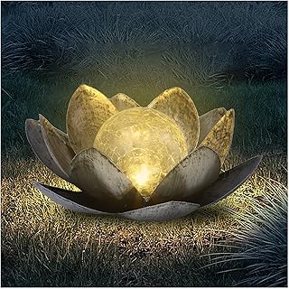 FLOWood Solarlampen für Außen Garten Lotus, Gartendeko für Draußen Lotusblten mit Crack Glas …