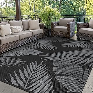 GENIMO Outdoor Teppich Wetterfest 120x180cm, Balkon Teppich mit botanischem Blattmuster, Waschbar…