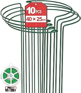 10 Stück 25cm x 40cm Pflanzenstütze mit 50m Pflanzenbinder, Metall-Garten-Pflanzenpfähle halbr…