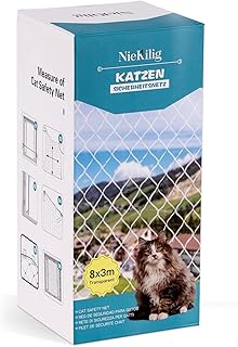 Katzennetz für Balkon ohne Bohren, 8x3m Katzengitter Fenster, Transparentes Katzenschutznetz fü…