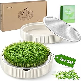 ecooe Kresse Anzuchtschalen 2er Set –Ø 15 cm Kressesieb mit Edelstahlsieb, Keimschale mit Pfla…