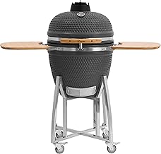 BBQ-Toro Kamado Grill Holzkohlegrill „KURO“ Ø 52 cm | Grau | Holzkohlegrill mit Bambusablage, Th…