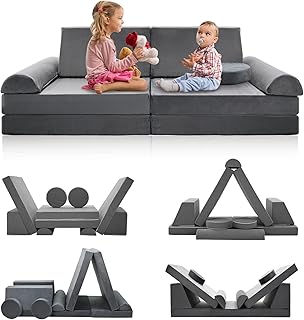 Spielsofa für Kinder,Kindersofa aus 10 Schaumstoff Bausteine, Flexibel Kombinierbare Kinder Couc…