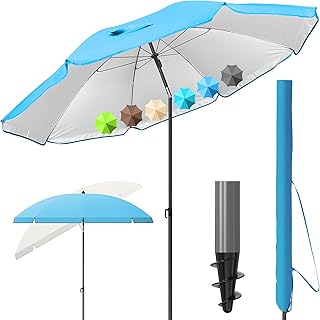 4smile Sonnenschirm Strand SunnyJoy, Blau – UPF 50+ Strandschirm Ø 180 cm, sicherer Sonnenschutz…