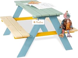PINOLINO Nicki 4er Kindersitzgruppe aus Massivholz I Bunter Kinder Picknicktisch für Garten & Ou…