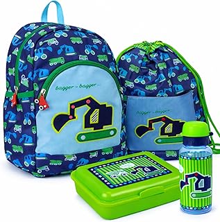 Familando Kindergarten Rucksack Set 4tlg. mit Turnbeutel, Dose und Trinkflasche Bagger