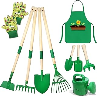 10 Stück Gartenspielzeug Kinder Erwachsene, Metall Gartengeräte Set mit Schaufel, Rechen, Gabel…
