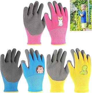 3 Paar Gartenhandschuhe für Kinder 2-4 Jahre,Kinder Arbeitshandschuhe mit Latexbeschichtung,Ruts…