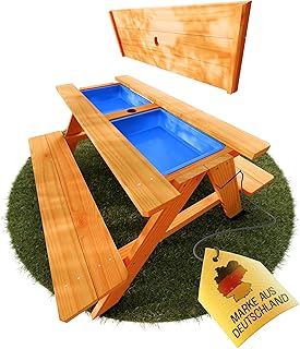 FRIEDO – 2in1 Kindersitzgruppe mit Matschtisch aus lackiertem Holz – Matschküche & Wasserspielti…