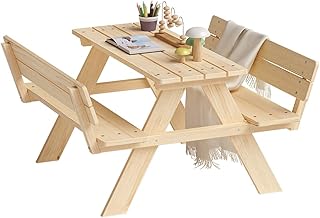 Bellabino Inny Kindersitzgruppe für 4 Kinder – Kindertisch mit 2 Bänken mit Lehne – Sitzban…