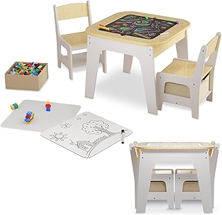 Juskys Kindersitzgruppe Milou – Set mit 2 Stühlen & 1 Tisch – Kindertisch Holz – Spieltisch mit …
