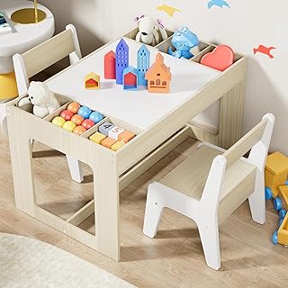 Clevich Kindersitzgruppe mit Stauraum, Kindertisch mit 2 Stühlen, Kinder Tisch Stuhl Set mit wen…