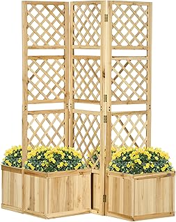Outsunny Hochbeet mit Klappbarem Spalier, 133 x 165 cm Raumtrenner mit Sichtschutz, Pflanzkasten …