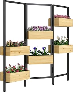 Outsunny Blumenkasten mit Sichtschutz, Hochbeet mit Klappbarem Spalier, 6 Pflanzkästen mit Ablau…