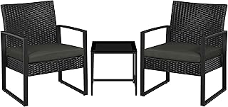 Yaheetech Balkonmöbel Set, Gartenmöbel-Set aus PE-Polyrattan Wetterfest inkl. 2 Stühle mit Sit…