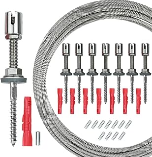 Rankhilfe Edelstahl-Komplettset Seilsystem, 8 Bolzen und 12m Drahtseil (3mm V4A) für Kletterpfla…