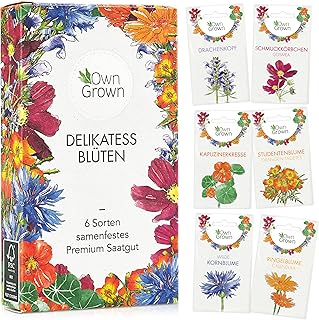 Essbare Blumen Samen Set : Delikatess Blüten Blumensamen Set mit 6 Sorten Blumen Saatgut – Ess…